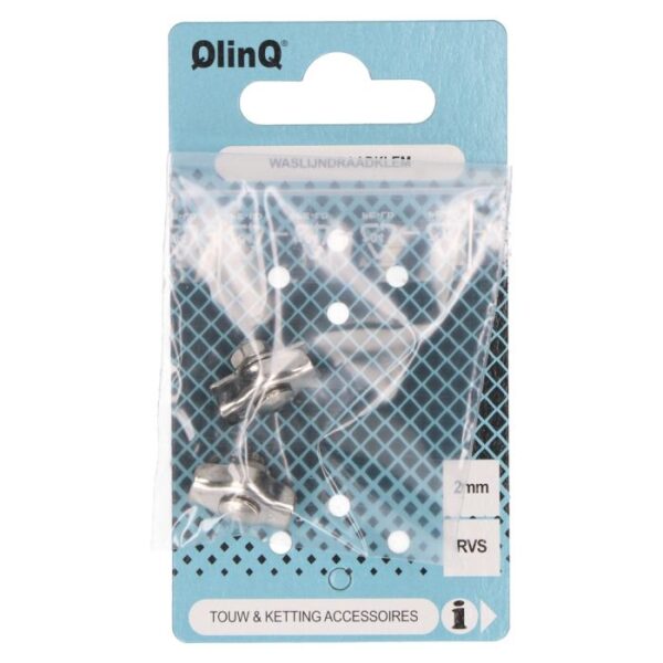 QlinQ waslijndraadklem 2mm rvs; 2 per verp
