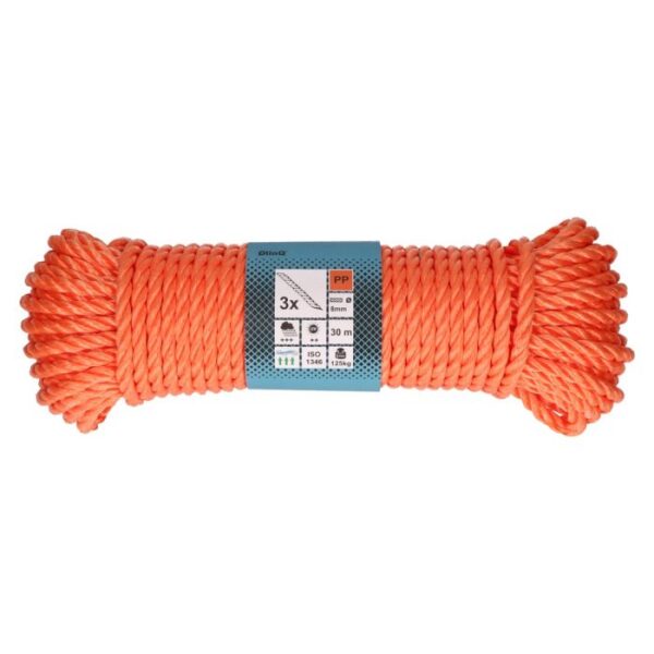 QlinQ koord PP 8mm gedraaid oranje ISO 1346; rol 30 meter