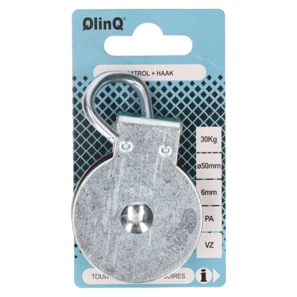QlinQ katrol 50mm verzinkt met draaihaak