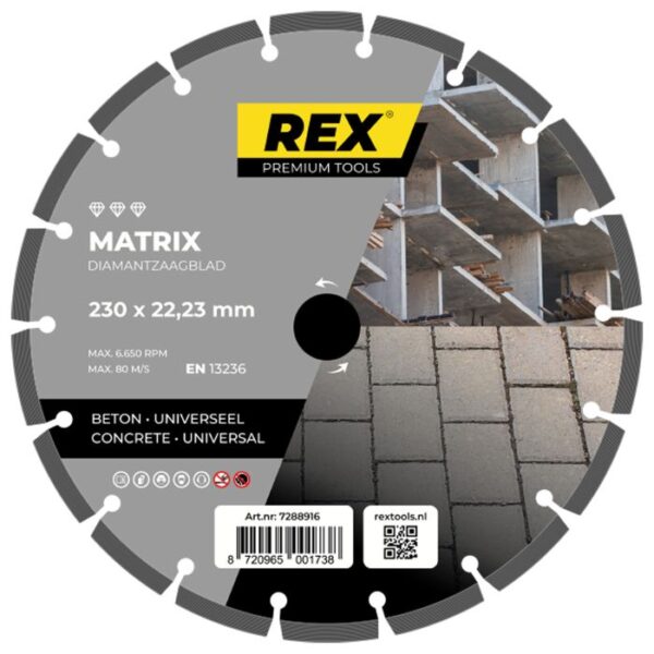 productafbeelding_54592_11.jpg REX Matrix diamantzaagblad 230mm asgat 22.23mm universeel/beton