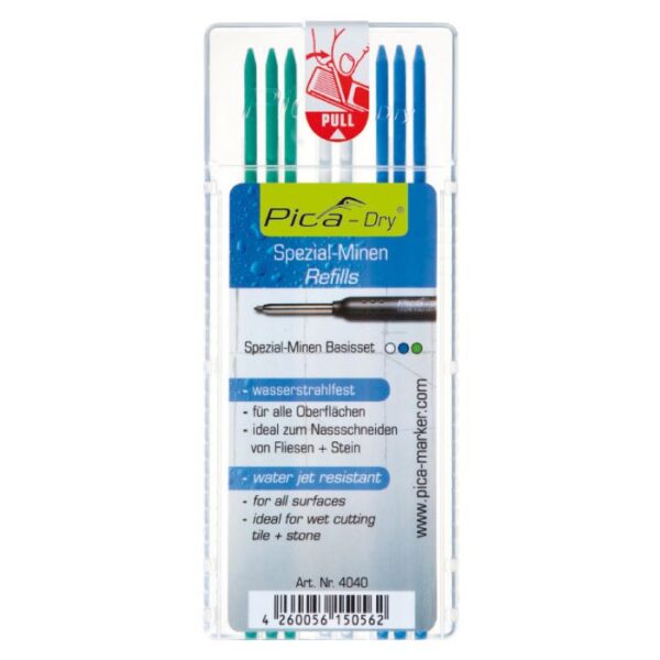 productafbeelding_64293.jpg Pica, dry set waterstraalvast, 3 groen 2 w 3 bl afn.10 sets