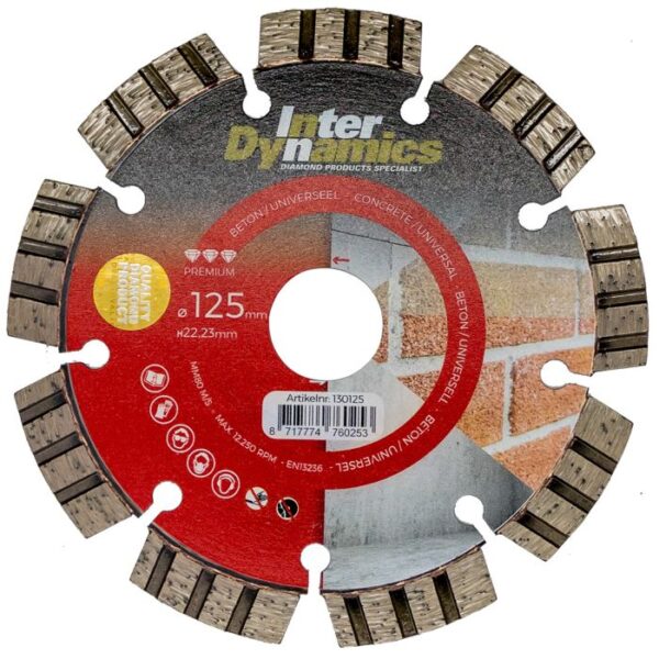 InterDynamics Uni Beton Premium diamantzaagblad 125mm, 22.23mm duopack